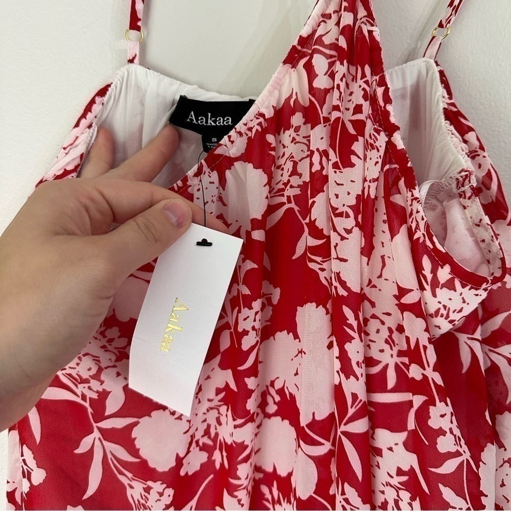 New! VICI Aakaa Red White Floral split Beach summer Maxi Dress Size Small